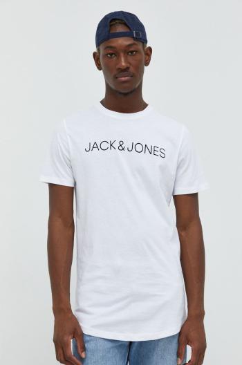 Bavlněné tričko Jack & Jones bílá barva, s aplikací