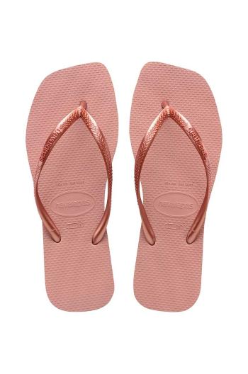 Žabky Havaianas SQUARE dámské, růžová barva, na plochém podpatku, 4148301.3544