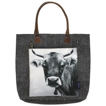 Černá bavlněná kabelka švýcarská kráva - 49*42*10cm GKTSZW