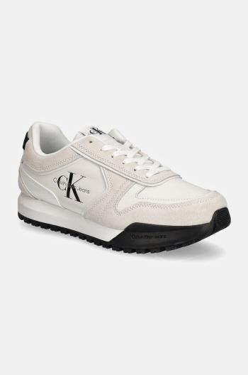 Kožené sneakers boty Calvin Klein Jeans TOOTHY RUNNER IRREGULAR LINES bílá barva