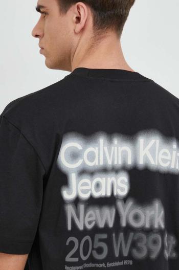 Bavlněné tričko Calvin Klein Jeans černá barva, s potiskem