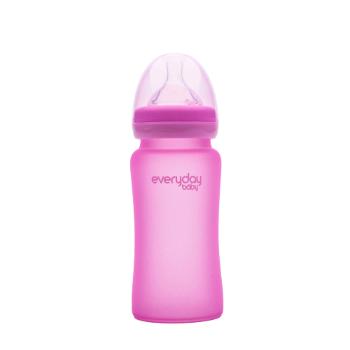 Everyday Baby skleněná láhev s termo senzorem, 240 ml, růžová
