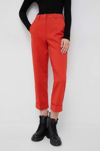 Kalhoty Sisley dámské, oranžová barva, jednoduché, high waist