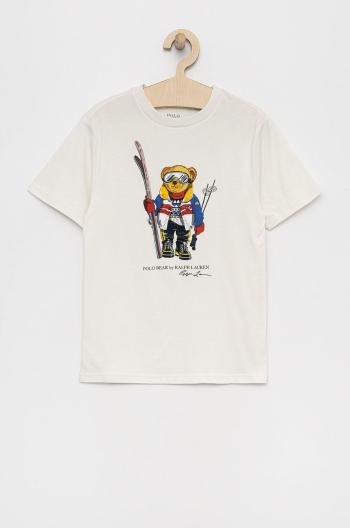 Dětské bavlněné tričko Polo Ralph Lauren béžová barva, s potiskem