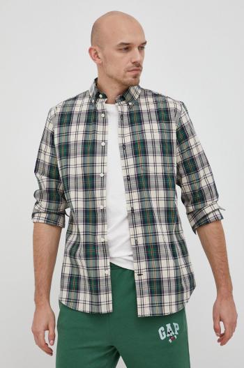 Košile GAP pánská, zelená barva, regular, s límečkem button-down