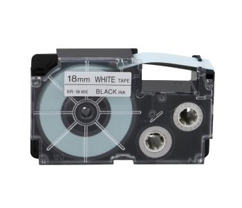 Casio XR-18WE1, 18mm x 8m, černý tisk/bílý podklad, originální páska