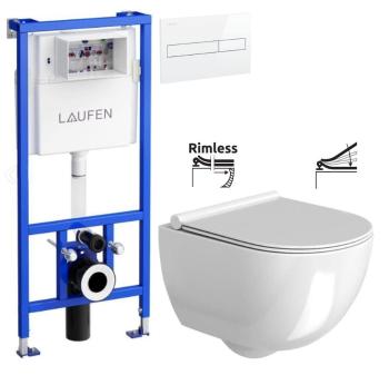 LAUFEN Rámový podomítkový modul CW1 SET s bílým tlačítkem + WC REA Carter Rimless + SEDÁTKO H8946600000001BI CT1