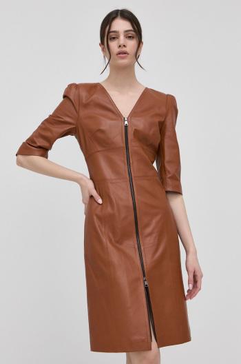 Kožené šaty Karl Lagerfeld hnědá barva, mini, přiléhavá