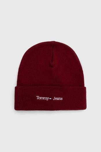 Čepice Tommy Jeans vínová barva, z tenké pleteniny