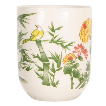 Porcelánový kalíšek na čaj s bambusem a květy- ∅ 6*8 cm / 0,1L 6CEMU0080
