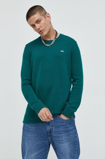Bavlněný svetr Tommy Jeans pánský, zelená barva,