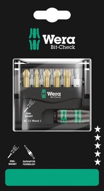 Sada bitů Bit-Check SB 12 Wood 1, 12 ks Wera 05136390001 Bit-Check 12 Wood 1 SB