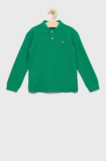 Dětská bavlněná košile s dlouhým rukávem United Colors of Benetton zelená barva