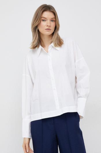 Bavlněné tričko Sisley bílá barva, relaxed, s klasickým límcem