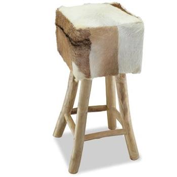 Barová stolička pravá kůže a masivní teak (244543)