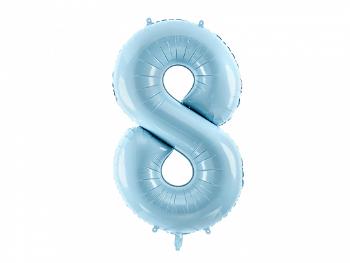 PartyDeco Fóliový balónek narozeninové číslo 8 - světlemodrý