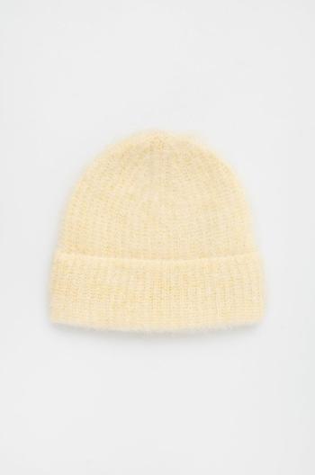 Vlněný klobouk American Vintage žlutá barva, z tenké pleteniny