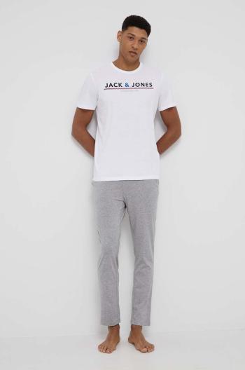 Bavlněné pyžamové tričko Jack & Jones bílá barva, s potiskem