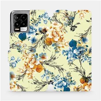 Flip pouzdro na mobil Realme 8 - MX05S Modré a oranžové květy na žlutém pozadí (5903516721566)