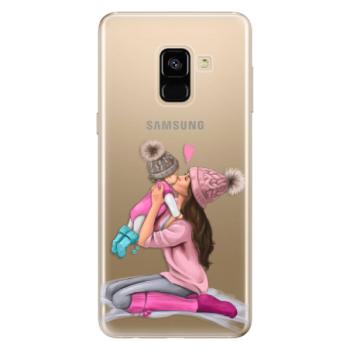 Odolné silikonové pouzdro iSaprio - Kissing Mom - Brunette and Girl - Samsung Galaxy A8 2018