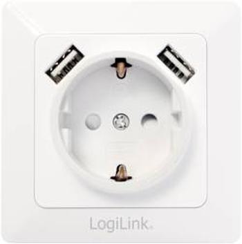 Zásuvka do zdi LogiLink PA0162 s USB, dětská ochrana, IP20, bílá, 1násobné