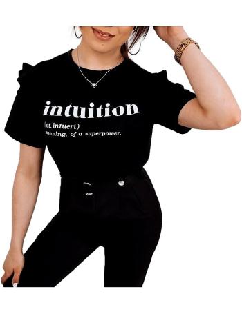 černé tričko s nápisem a volánky intuition vel. S