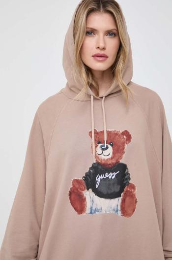 Mikina Guess LS PAINTERLY BEAR dámská, béžová barva, s kapucí, potiskem, W4RQ24 K9R31