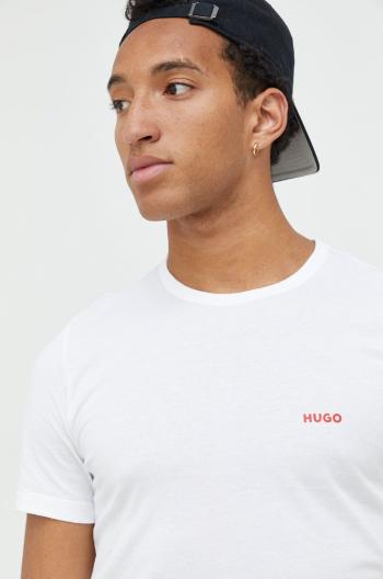 Bavlněné tričko HUGO 3-pack bílá barva, s potiskem