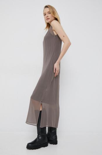 Hedvábné šaty Calvin Klein šedá barva, maxi