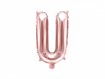 PartyDeco Fóliový balónek Mini - Písmeno U 35cm růžovo-zlatý