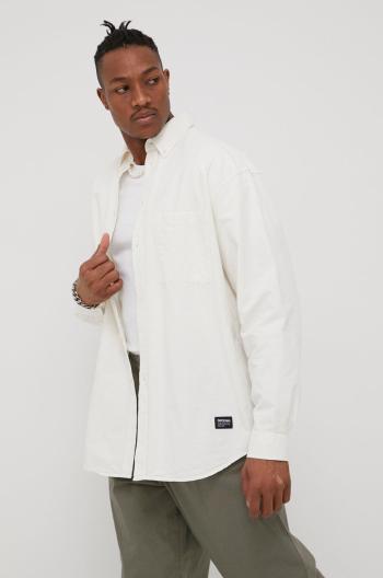 Bavlněné tričko Dr. Denim pánská, bílá barva, relaxed, s límečkem button-down