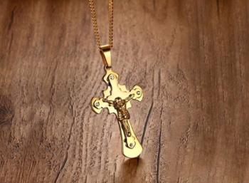 Ziskoun Masivní náhrdelník s ukřižovaný Ježíšem z chirurgické oceli ve zlaté barvě PN191