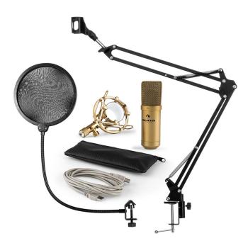 Auna MIC-900G V4, mikrofonní sada, USB kondenzátorový mikrofon, rameno, pop-filter, zlatá barva