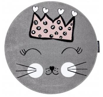 Dywany Łuszczów Dětský kusový koberec Petit Cat crown grey kruh - 160x160 (průměr) kruh cm Šedá