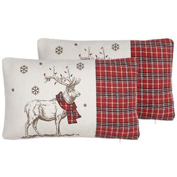 BELIANI, Sada 2 dekorativních polštářů s vánočním motivem 30 x 50 cm červeno bílá SVEN, 298435 (beliani_298435)