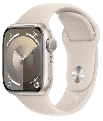 Apple Watch Series 9, 41mm, Starlight, Starlight Sport Band - S/M (MR8T3QC/A)