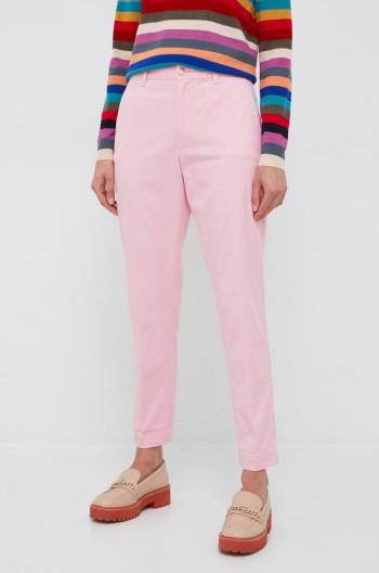 Kalhoty Polo Ralph Lauren dámské, růžová barva, střih chinos, high waist