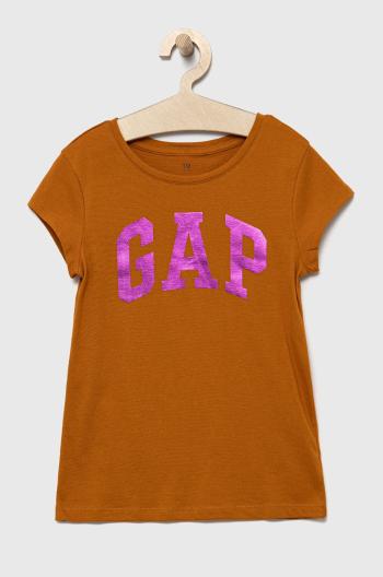 Dětské bavlněné tričko GAP hnědá barva