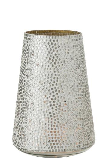 Stříbrno - bílý skleněný svícen Mosaic - Ø 21*30cm 95265