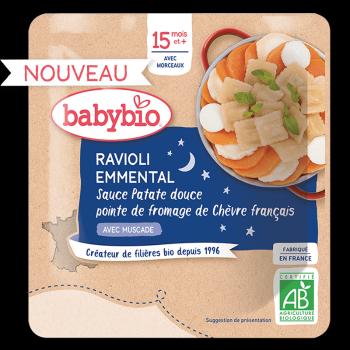 Babybio celé ravioli s ementálem, pyré ze sladkých brambor a francouzský kozí sýr 190 g