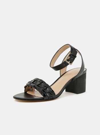 Černé kožené sandálky na širokém podpatku ALDO Katerina