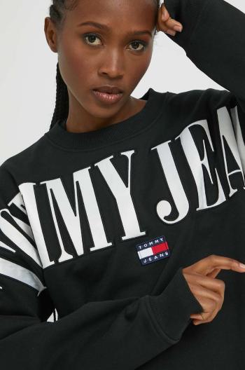 Mikina Tommy Jeans dámská, černá barva, s aplikací