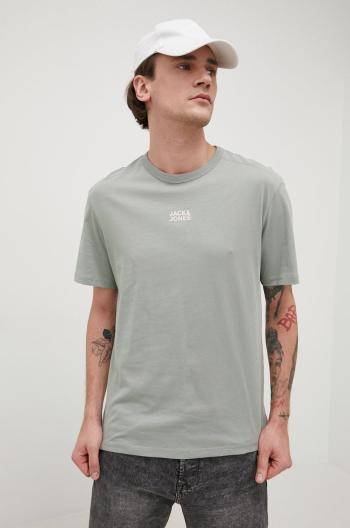 Bavlněné tričko Jack & Jones šedá barva, s potiskem