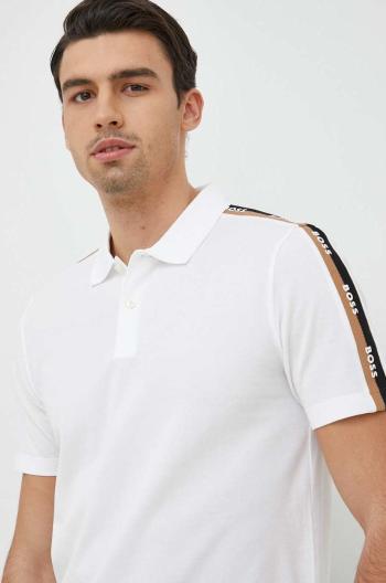Bavlněné polo tričko BOSS bílá barva, s aplikací