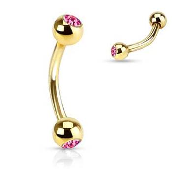 Šperky4U Pozlacený piercing do obočí s kamínky - OB01088-P