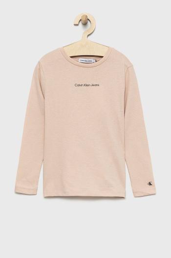 Dětská bavlněná košile s dlouhým rukávem Calvin Klein Jeans růžová barva
