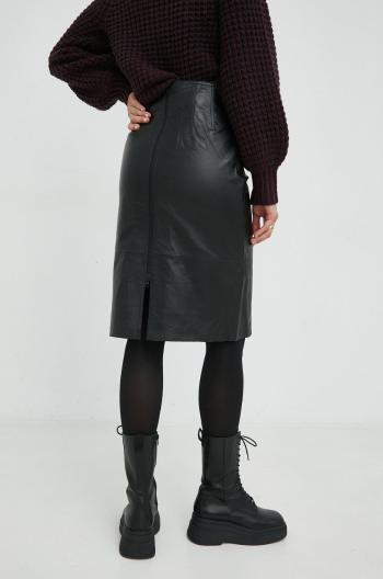 Kožená sukně Bruuns Bazaar Petrah Mille černá barva, midi
