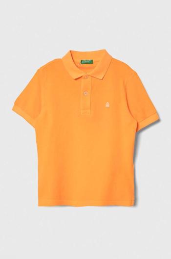 Dětská bavlněná polokošile United Colors of Benetton oranžová barva