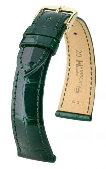 Řemínek Hirsch London 1 alligator - tmavě zelený, lesk - M - řemínek 17 mm (spona 14 mm)