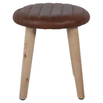 Hnědá kulatá kožená stolička s dřevěnými nohami Marien - Ø36*40 cm 60958